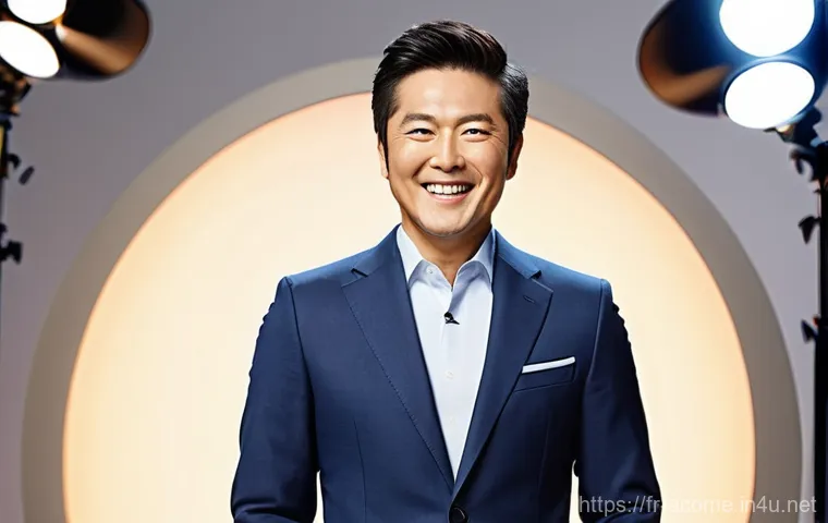오카무라 타카시 프로필과 활동 - **A Dynamic TV Host:**
"A lively, brightly lit television studio set with Takashi Okamura at the...