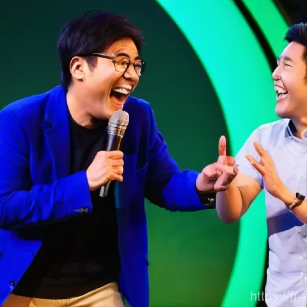 아시아 개그 페스티벌 리뷰 - **Prompt:** A vibrant and dynamic stage scene at an Asian comedy festival. Feature a diverse group o...