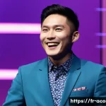 대만 유명 개그맨 인터뷰 - **Vibrant Taiwanese Stand-Up Comedy Scene:** A brightly lit, modern comedy club stage in Taipei, Tai...