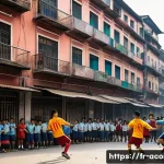 주성치와 그가 남긴 유산 - **"Shaolin Soccer" Inspired Street Football Match.**
    A dynamic, wide-angle shot of a vibrant, sl...